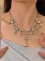 Elegant French-style silver necklace featuring sparkling crystal water drop pendants - Pink Water Drop Rhinestone