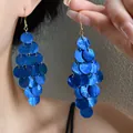 Fashionable multi-layered blue shell circular disc drop earrings with golden ear hooks - Design Style (10#) / Sapphire Blue