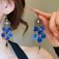 Elegant vintage style silver dangle earrings with gradient blue round shell pendants - Design Style (3#) / Sapphire Blue