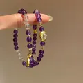 Bracciale di perline in ametista e quarzo con ciondolo a luna dorato, stile neo-cinese - Bracciale #8 - Oro - Viola - Elegante Confezione Regalo