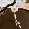 Elegant handcrafted wooden hairpin with pink lotus flower and long tassel for Hanfu - Pink Lotus Style (HH6014)