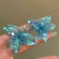 Elegant blue and green sequined flower earrings with silver needles for summer vacation - Clip-on Earring Style (199#) / Blue