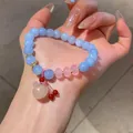 Bracciale vintage in perline di agata con cristalli blu e rosa e ciondolo a zucca - Braccialetto N. 3 - Baccello Di Loto - Elegante Confezione Regalo