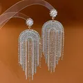Long zircon tassel earrings with pearl studs and cascading crystal fringes - Artificial Pearl Rhinestone Tassel Style (39)