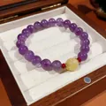 Bracciale vintage in cristallo viola e pietra del sole gialla in scatola di legno - Stile 7 (WB419) / Viola/Giallo