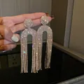 Exaggerated silver needle full rhinestone long tassel earrings for banquet bridal wear - Gold U-Shape (Style 6 Silver Post)