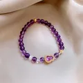 Elegante bracciale in perle di ametista con ciondolo hulusi in cristallo e preziosi dettagli - Stile 15 (WB419) / Oro/Viola