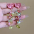 Vibrant heart drop earrings with colorful glass stones for a cheerful dopamine look. - Multicolor Heart Tassel Drop Earrings
