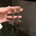 Elegant vintage long dangling butterfly earrings with black crystals and gold tassels - Crystal Butterfly Style (24)