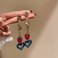Elegant zircon tassel earrings with red strawberry and blue heart charms - Red Blue Heart Tassel Style (25)