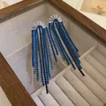 Exquisite blue gradient rhinestone long tassel drop earrings in a luxury jewelry box - Rhinestone Tassel Style (33)