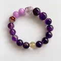Bracciale vintage di perle di ametista e agata con perla decorativa a forma di sole d'oro - Stile 26 (WB419) / Viola