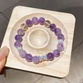 Elegante bracciale in ametista viola con ciondolo a fiocco d'argento su legno - Bracciale 30# - Viola - Elegante Confezione Regalo