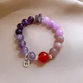 Elegante bracciale in cristallo multicolore con agata rossa e ciondolo portafortuna - Stile 32 (Fortuna) / Viola