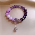 Elegante bracciale di perle in cristallo ametista viola sfumato con ciondolo argento - Stile 33 (Frammenti) / Viola