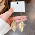Trendy gold-tone leaf-shaped drop earrings with metallic textured finish for women - Gold - Leaf (Style 19 Ear Hook)