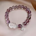 Bracciale vintage in perle di agata e cristallo con ciondolo a zucca su seta. - Stile 36 (WB419) / Viola