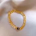 Bracciale vintage in cristallo solare giallo e agata con eleganti accenti dorati - 7mm / Giallo