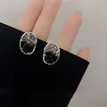 Elegant irregular oval stud earrings with contrast black and grey crystals and silver needles - Oval Shape (9#)