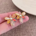 Exquisite handmade colorful flower crystal stud earrings with fine beaded details - Flower Style (17#)
