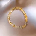 Bracciale vintage di perle di cristallo sole dorato con pietre di agata gialla su seta - Bracciale 60# - Giallo - Elegante Confezione Regalo - 5 Mm