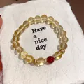 Bracciale retrò in pietra del sole e agata rossa con eleganti accenti dorati da donna - Stile 67 (Bicolore) / Giallo/Grigio