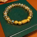 Bracciale vintage in cristallo sole dorato con perline satinate e ciondolo a rilievo - Bracciale 68# - Oro - Elegante Confezione Regalo