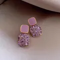 Elegant French palace style geometric purple zircon stud earrings with premium gold finish - 16# Steel Needle - Environmentally Friendly - Gold - Purple