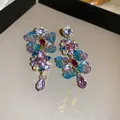 Elegant French court style earrings with colorful zircon flower petals and teardrop gems - 28# Silver Needle - Regular - Purple