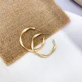 Elegant matte gold twisted geometric hoop earrings with hypoallergenic silver needle - Matte Twisted Face Style / 3mm Width / Matte Gold