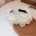 Elegantes weißes Netz-Blumen-Haarband mit Perlenkanten und weichem Schwamm-Design. - Stil 14# (HH1046)