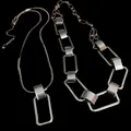 Collane metalliche argentate con maglie rettangolari dal design geometrico minimalista audace - Stile a Doppio Strato con Ciondolo Geometrico Rettangolare / Argento