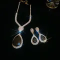 Vintage black teardrop gemstone jewelry set with sparkling rhinestone necklace and earrings - 66# Necklace - Gold - Black - Two-piece Set