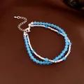 Double-layered light blue glass beaded bracelet with silver faceted spacers for women - Double Layer Clear Beaded Style (71#) / Blue & White
