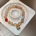 Elegant New Chinese style beaded bracelet with golden lion charm and red agate bead accessory - New Chinese Lion Dance Style / Gold & Yellow - Lion Dance Pendant (97#)