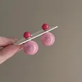 Sweet double ball stud earrings in pink and magenta tones for a stylish minimalist look - Silver Post (Eco-friendly) / Pink