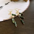 Exquisite New Chinese style bamboo tassel earrings with green beads and gold finish - Earring Hook (78) / Gold-Green
