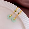 Elegant New Chinese style tassel earrings with jade donut and gold butterfly motifs - Earring Hook (91) / Gold-Green