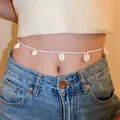 Bohemian handmade white beaded waist chain jewelry featuring natural cowrie shell pendants - 11# Waist Chain - White Shell Beads / Gold