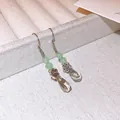 Elegant vintage Chinese style earrings with light green beads and clear teardrop charms - Earring Hook (93) / Silver-Green