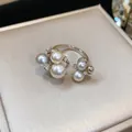 Elegant French style open ring featuring multiple pearls and sparkling zircon accents - French Vintage Open Style / Light Coffee Gold