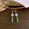 Elegant New Chinese style earrings with green jade beads and antique silver hooks - Earring Hook (97) / Silver-Green