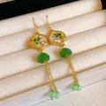 Elegant New Chinese style tassel earrings featuring green beads and bamboo leaf design - Earring Hook (109) / Gold-Green