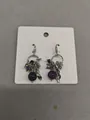 Elegant Bohemian silver-tone hook earrings with purple stone beads and leaf charms. - Hook Style / Silver, Purple