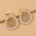 Elegant French-style gold mesh drop earrings with white pearl accents for a chic feminine look - Silver Needle Tassel Style (29)
