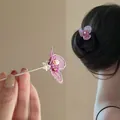 Elegant purple embroidered butterfly hair pin with pearls for traditional hair buns - Purple Embroidered Butterfly Style (10#)