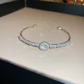 Elegant silver gold plated open bangle featuring sparkling geometric cubic zirconia stones - Open Geometric Style (43#)