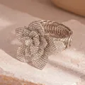 Elegant sparkling silver rose armlet bracelet with multi-layer coiled band and pave crystals - Full Rhinestone Rose Style (87#) / Silver