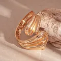 Elegant gold wavy wide open bangle bracelet with a chic textured finish for women - Wave Texture Wide Style (88#) / Gold
