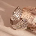 Elegant multi-layer silver open cuff bracelet featuring an organic textured petal design - Stacked Ripple Style (89#) / Silver